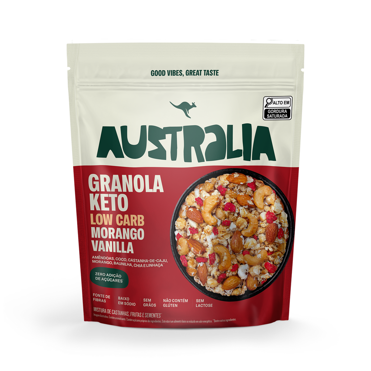 Australia granola Keto morango e baunilha.