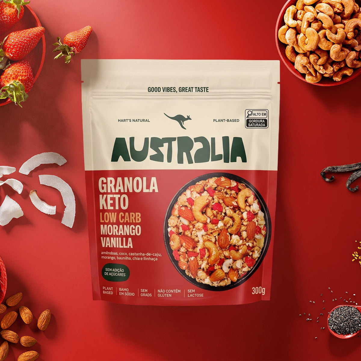 Australia Granola Keto Morango & Baunilha.
