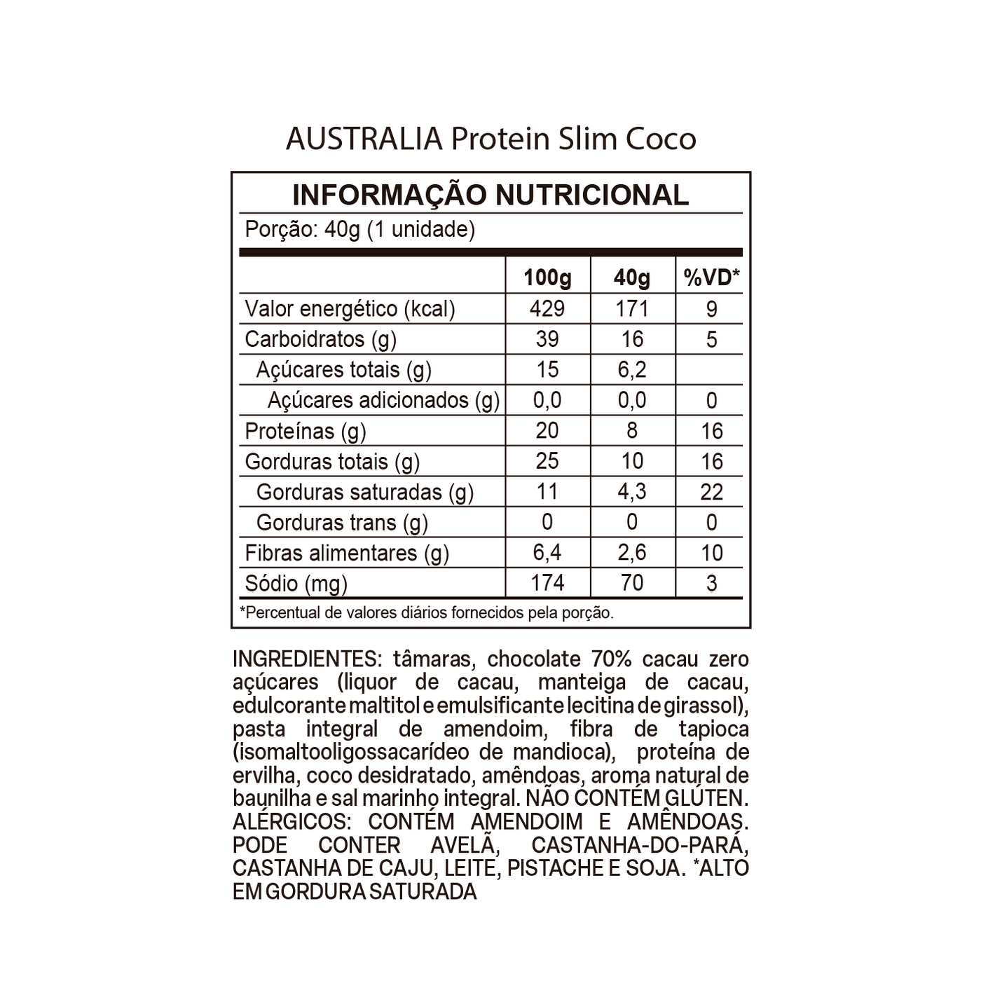 Tabela nutricional de 