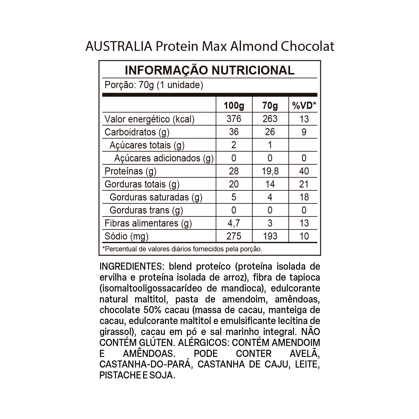AUSTRALIA Protein Max Almond Chocolate – 20g de Proteína com Atitude.