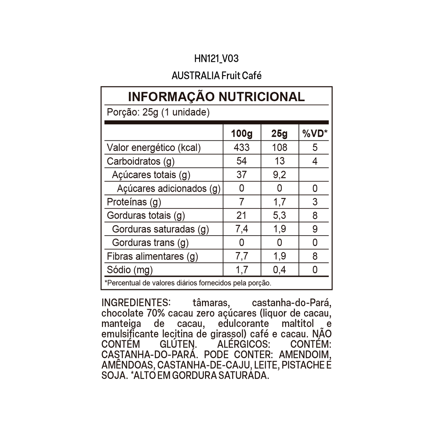 Tabela nutricional de 