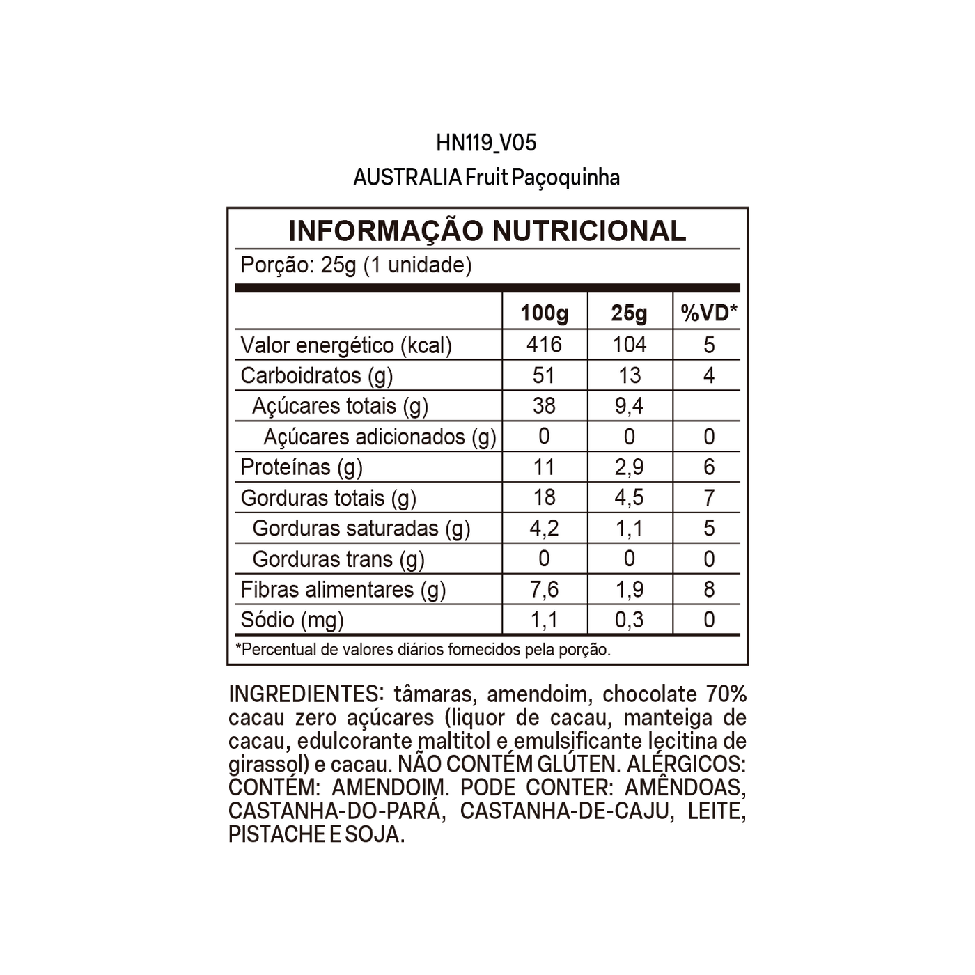 Tabela nutricional de 